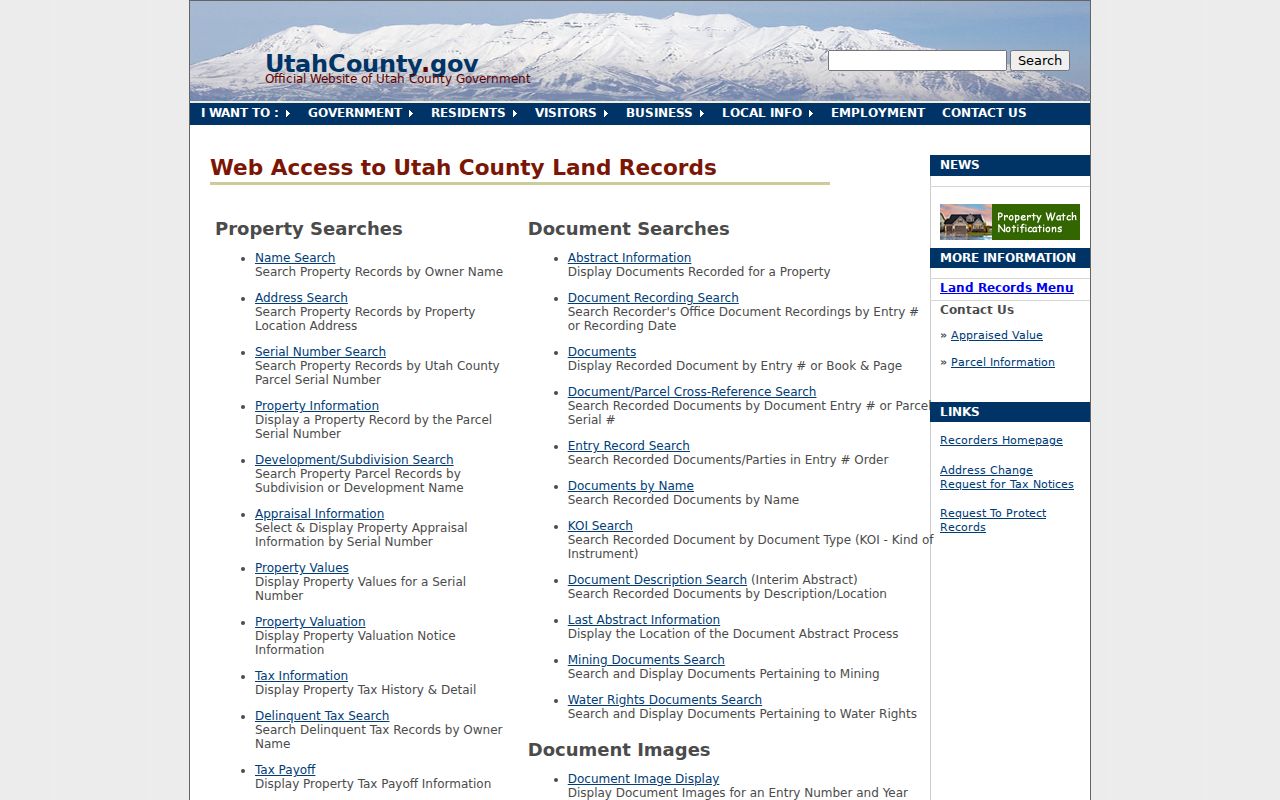 Eagle Mountain people search Utah County land records menu