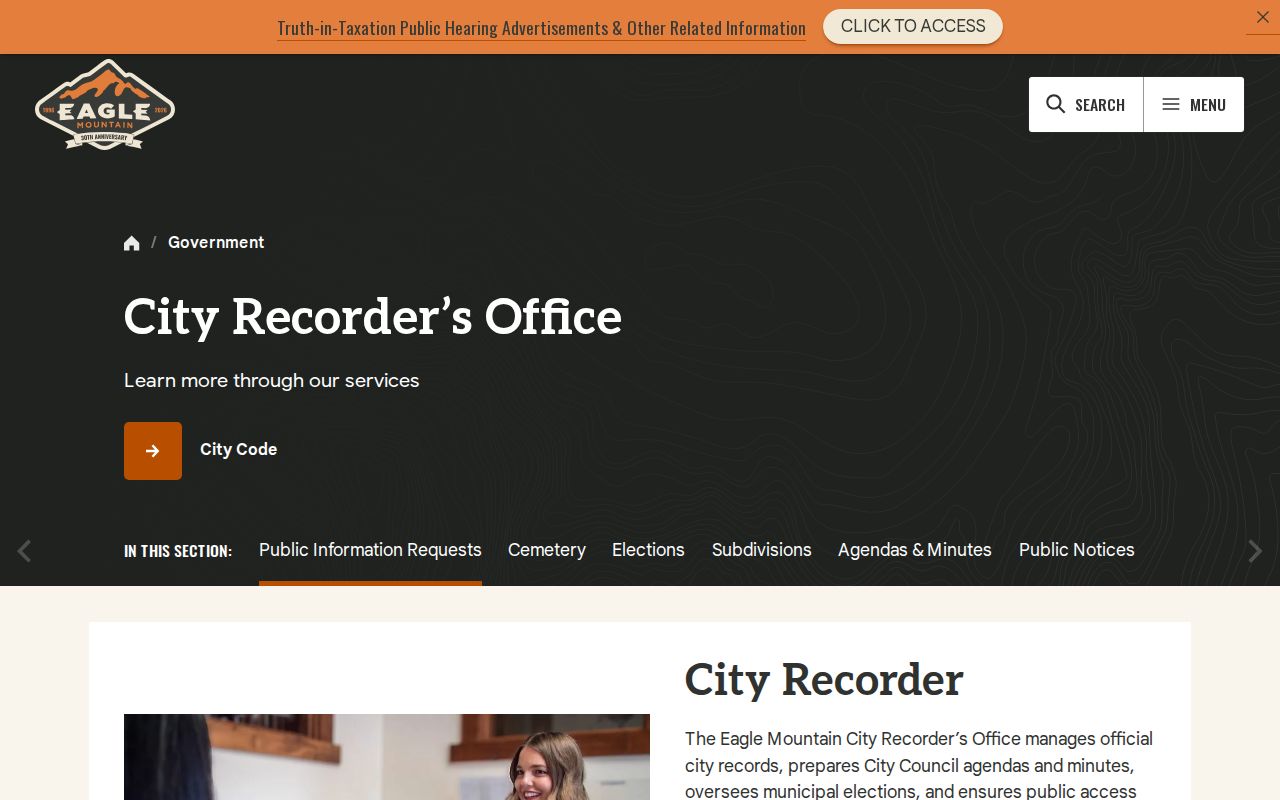 Eagle Mountain people search City Recorder records page