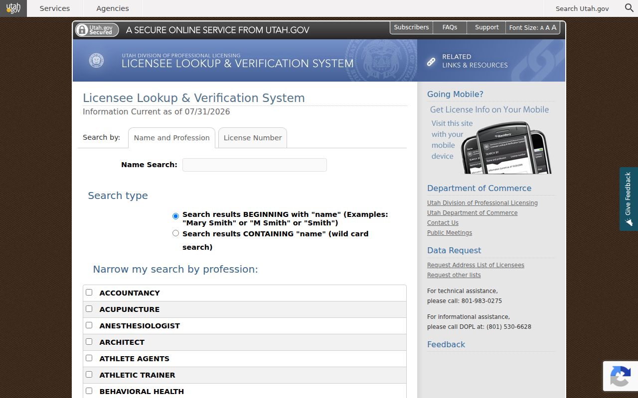 Eagle Mountain people search Utah professional license lookup