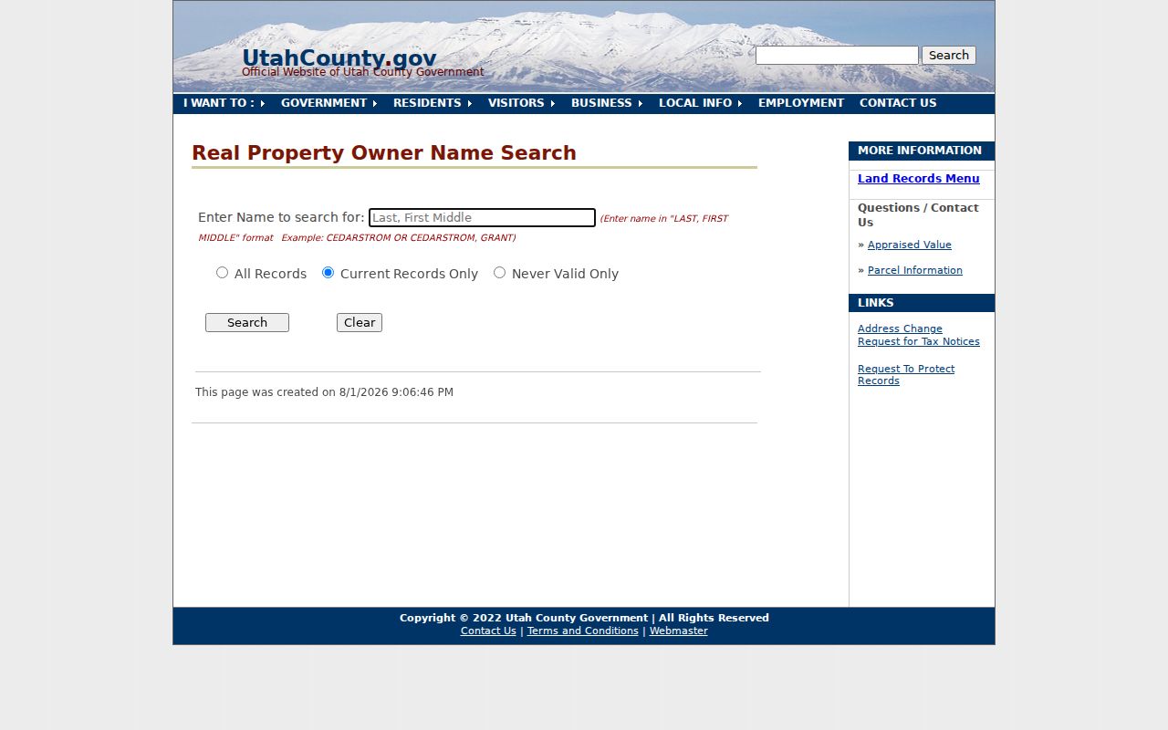 Eagle Mountain public records owner-name search in Utah County Land Records
